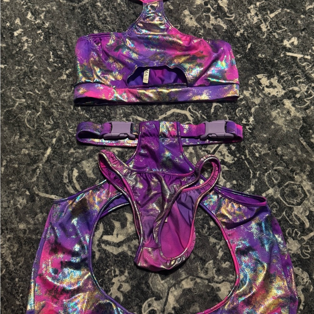 Holographic Purple 3 piece rave set